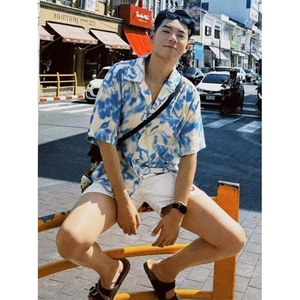 夏季沙滩度假花卉印花古巴领衬衫男慵懒风休闲宽松短袖衬衣 CA23图片