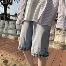 夏季薄款牛仔短裤男ins潮牌宽松百搭五分裤港风潮流学生直筒裤子，男装牛仔裤，星座506A