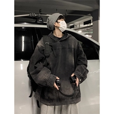 JK8605-P56水洗做旧连帽牛仔卫衣，男装卫衣，电商B323A