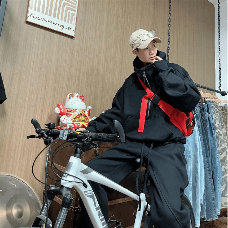 抖音得物高品质二开26春装重磅宽松结构拉链设计高领连帽卫衣W76,男装卫衣,电商A486-1