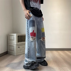 文艺自然腰女新款时尚阔腿裤百搭原宿潮流流行气质牛仔裤简约ins，男装牛仔裤，四季星座218-1