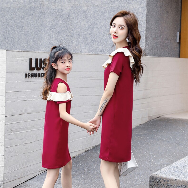 个性时尚潮流连衣裙短袖2021年夏季圆领气质亲子装,女装连衣裙,安之芮娜