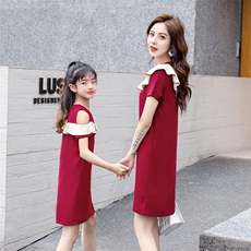 个性时尚潮流连衣裙短袖2021年夏季圆领气质亲子装，女装连衣裙，安之芮娜