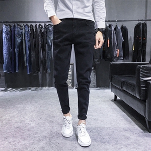 新款春季牛仔裤男士韩版潮流修身小脚黑色休闲长裤N207-P45图片