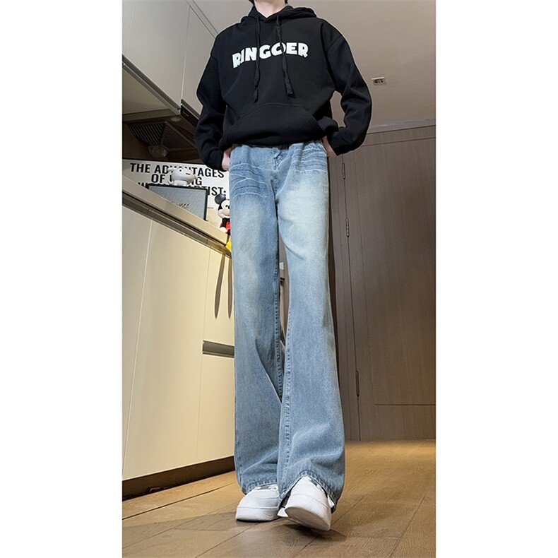 现货裂纹设计水洗蓝色牛仔裤男美式闪电纹宽松休闲裤K78-P55，男装休闲裤，星座205