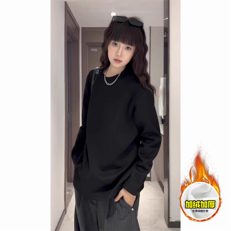 抖音得物品质美式高街重磅曼巴棉结构硬阔boxy版潮牌卫衣长袖T恤，男装T恤，电商A486