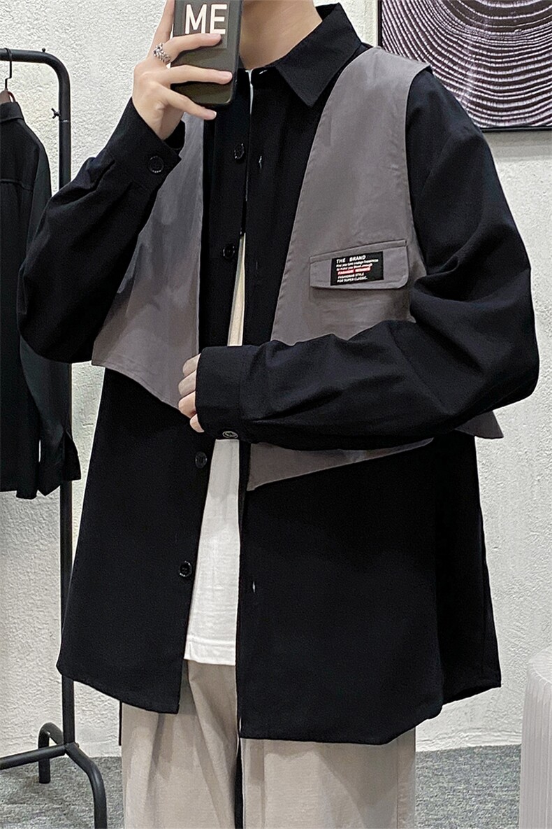 703-C278-P55春款真两件套小马甲休闲衬衫,男装衬衫,星座703