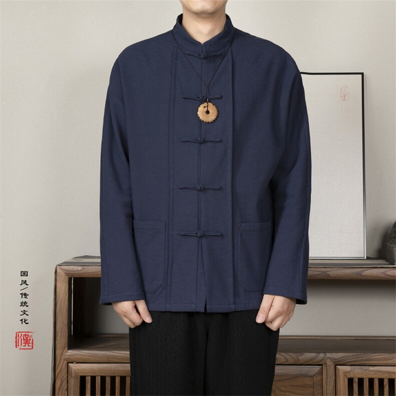 风男装棉麻男士加绒加厚新中式唐装衬衫C299P105,男装衬衫,钱塘802