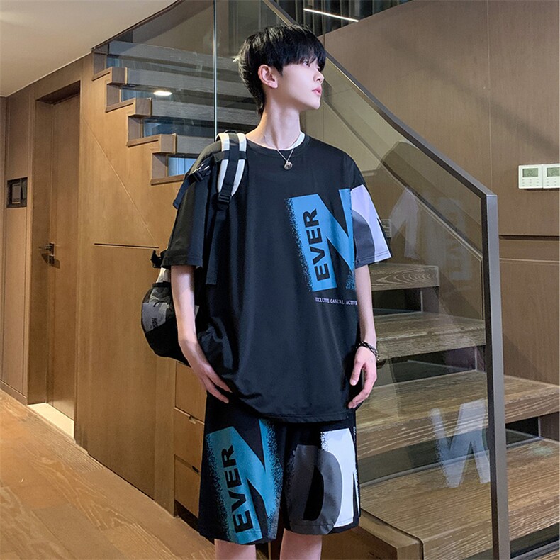 夏季冰丝高弹速干短袖短裤运动套装2406特P45控68,男装休闲套装,电商A309