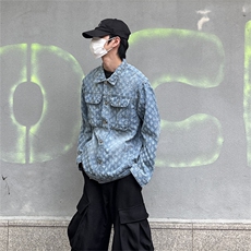 美式复古设计感牛仔外套男士2025秋冬款宽松显瘦满印提花夹克，男装工装外套，星座302B