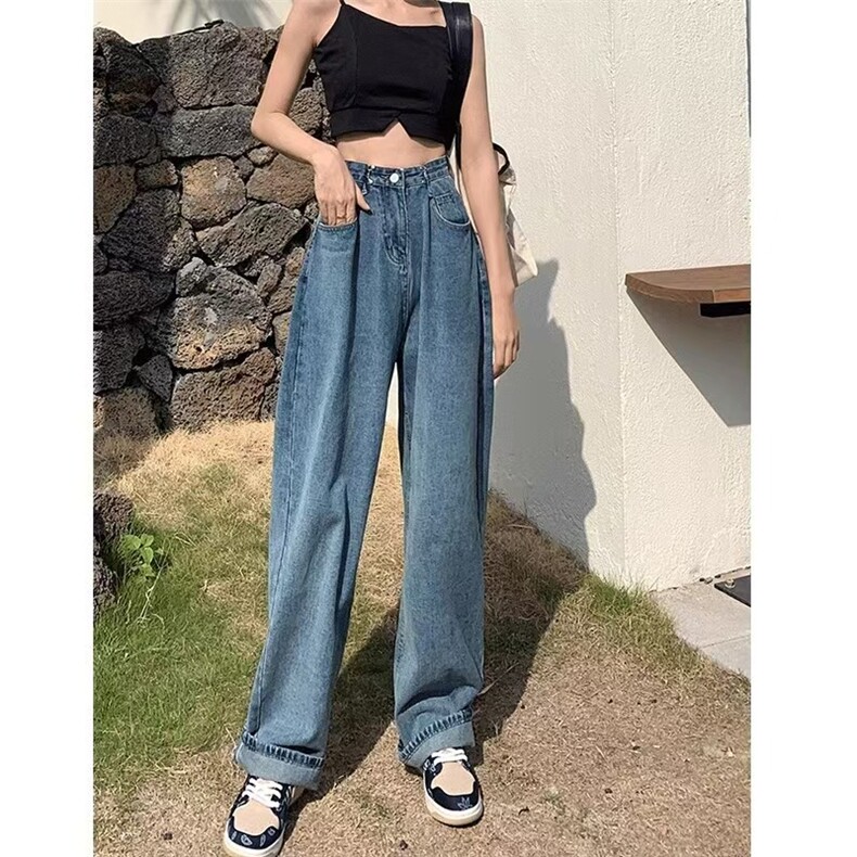 高腰显瘦阔腿牛仔裤女夏季2025新款潮ins直筒复古宽松拖地老爹裤,男装牛仔裤,星座506A