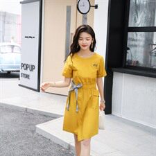 2021夏季连衣裙流行装仙的裙子松紧腰拼接连衣裙收腰显瘦中长裙，女装连衣裙，辉之琳