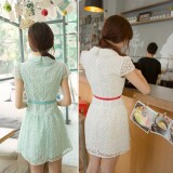 甜美蕾丝连衣裙女夏季新款韩版修身显瘦短袖小清新裙子，女装连衣裙，秋牧寒烟