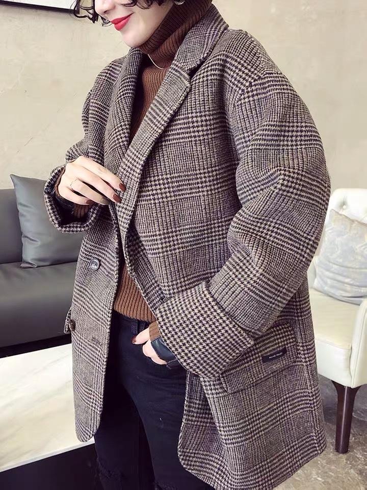 SL2081欧货西装领四粒扣百分百羊毛双面呢大衣,女装西装,L·H·X