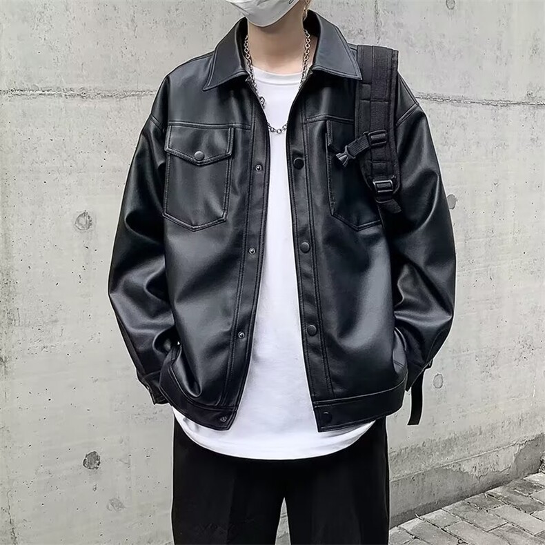 轻熟风免烫机车工装PU皮夹克痞帅高级感bf风外套Y1019-P65网络图图片