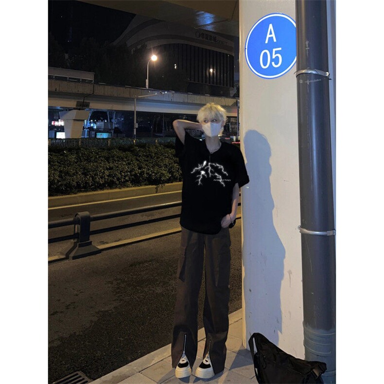 美式高街闪电印花简约百搭2重磅圆领短袖T恤潮牌潮流,男装T恤,星座310A-4