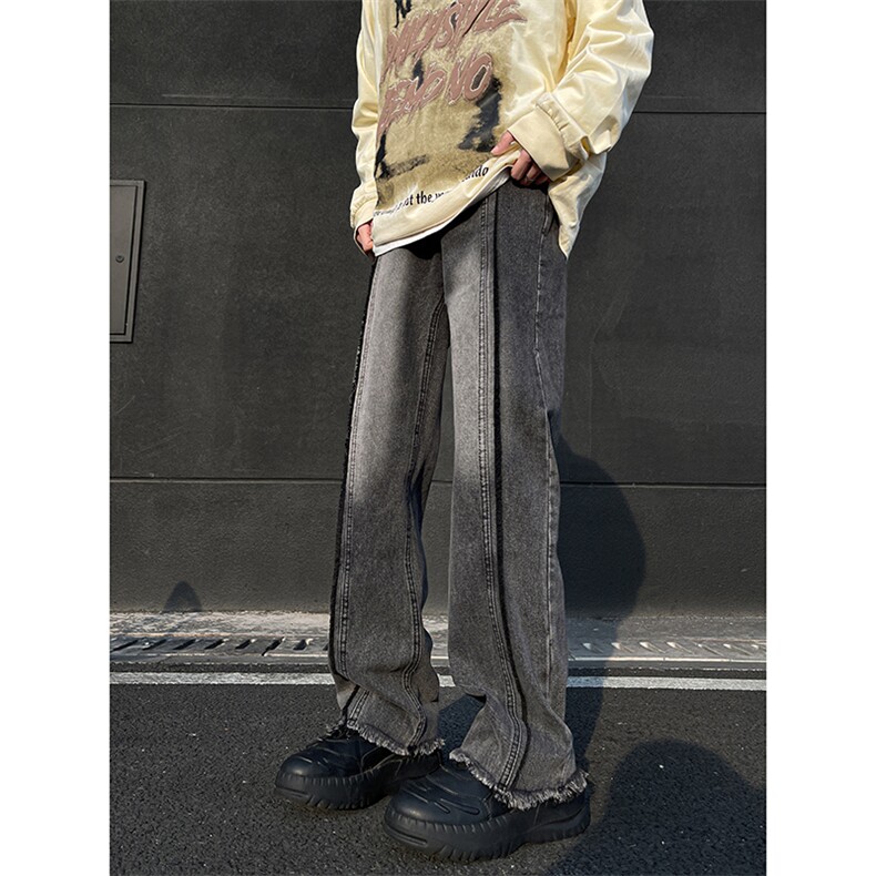 美式ins高街hiphop重工艺水洗毛边牛仔裤货号K712P65,男装牛仔裤,电商A063