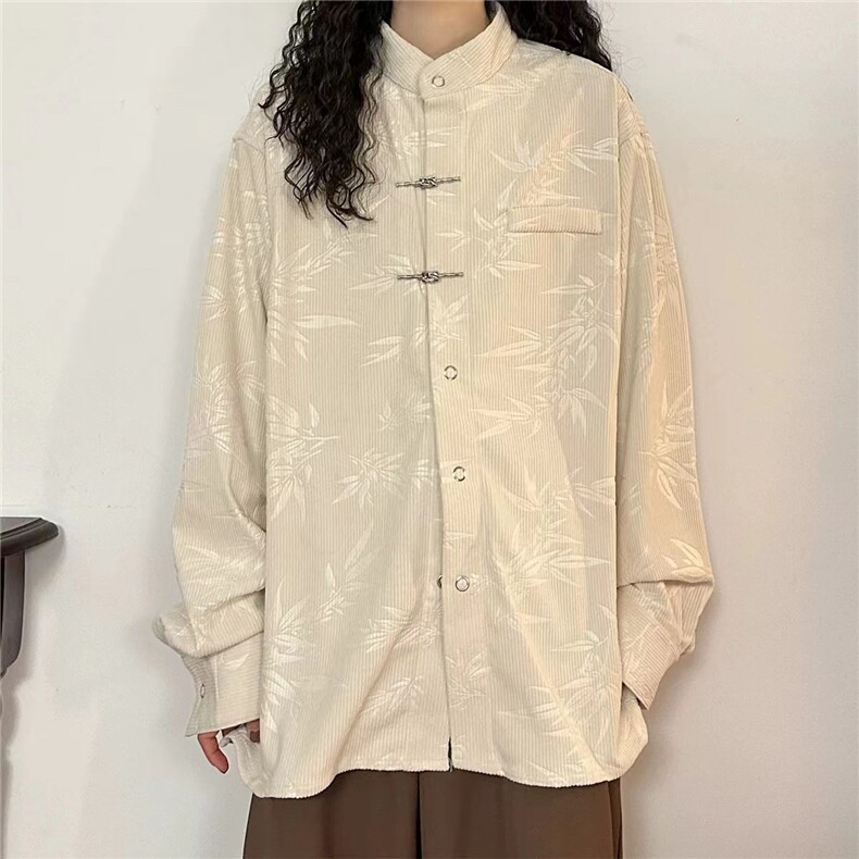 港风春秋款男女立领衬衫风竹刺绣金属扣长袖衬衣cs1021P55,男装衬衫,星座1013-1