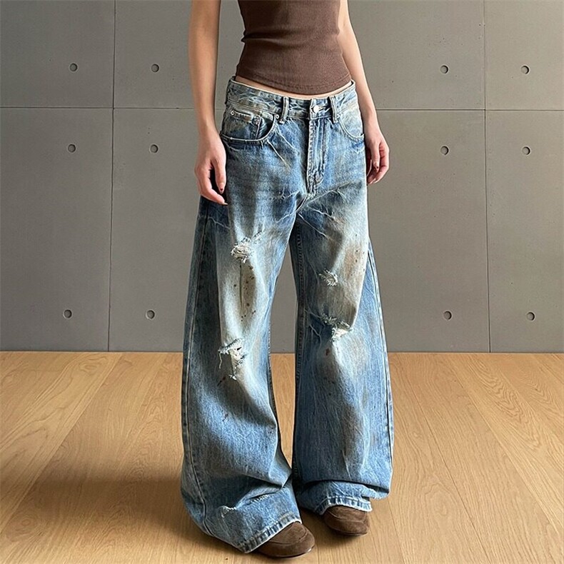 美式高级感裂纹水洗脏旧牛仔裤男女cleanfit显瘦破洞裤子N701,男装牛仔裤,星座1116A（原606A-3）
