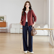 现货春秋冬加厚夹棉时尚套装女2026新款韩版宽松休闲直筒裤两件套，女装套装/套裙，璐依舞