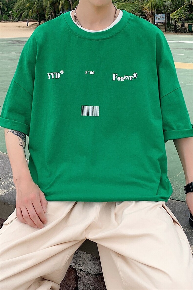 1YYDS/EMO字母图案港风情侣大码M-5XL风短袖男DT7643P25控38,男装T恤,星座226-2