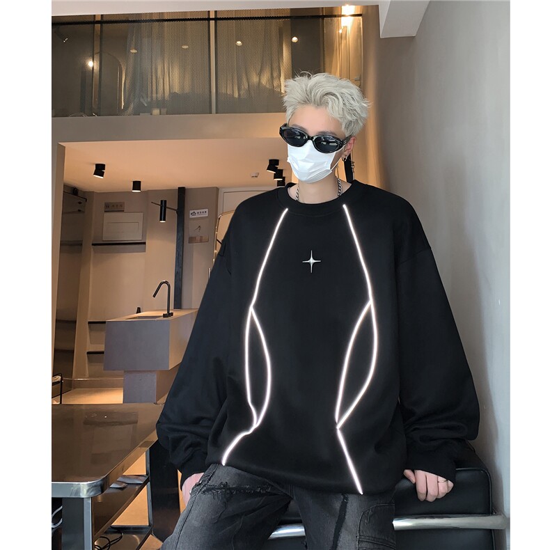 秋装重磅美式高街鹿皮绒反光条情侣卫衣上衣外套男H989P58，女装短外套，电商A341