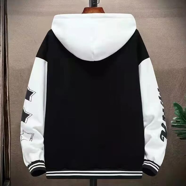 青少年开衫连帽卫衣男2025春秋款拼色外套学生宽松休闲运动棒球服,女装短外套,星座1210-1