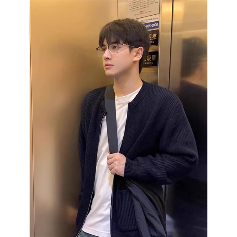 W10332-P55网图现货秋冬新款双开拉链设计针织衫宽松慵懒毛衣,男装针织衫/毛衣,星座1608