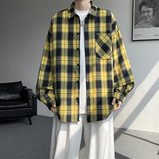 衬衫男春季新款港风宽松大码磨毛格子长袖衬衣CS6638-特P29，男装衬衫，星座214-3