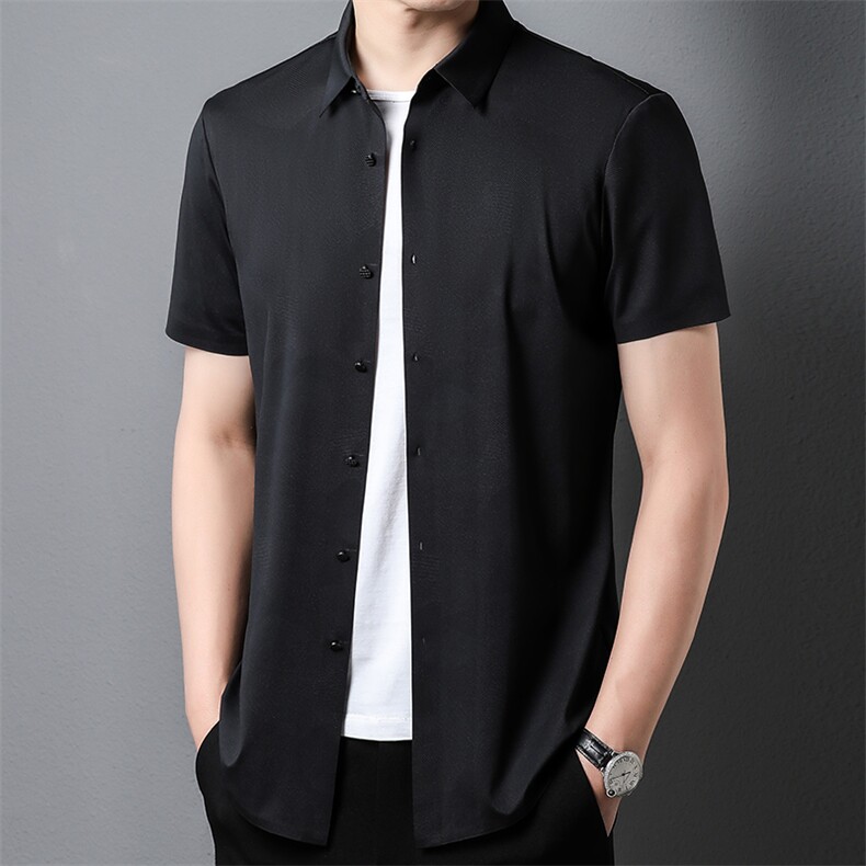 短袖衬衫男士夏季商务休闲职业西装寸正装中年爸爸免烫工作服衬衣,男装衬衫,电商B212（原钱塘6029）