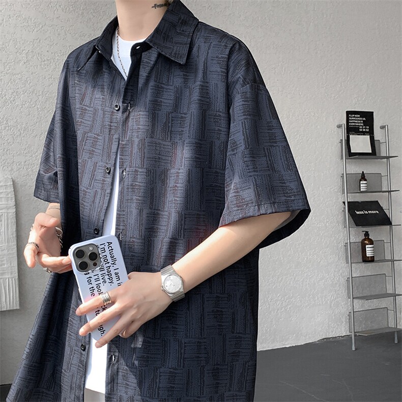 8XL-M花衬衫男款短袖夏季冰丝薄款花衬衣大码寸衫外套DC28013P38图片