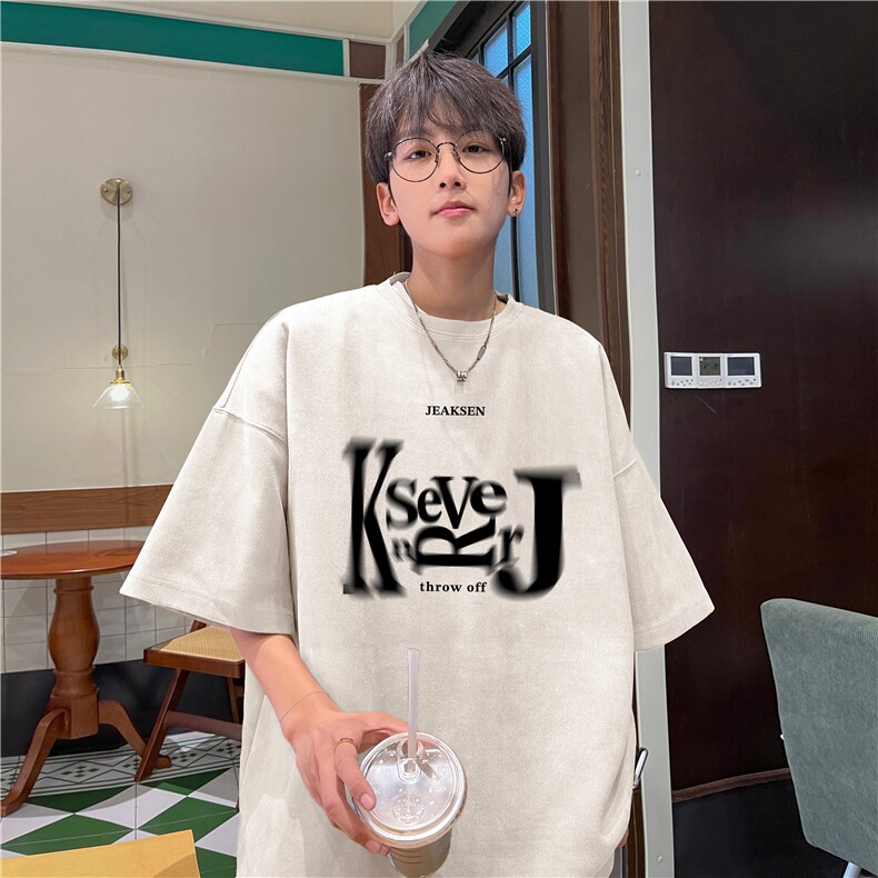 麂皮绒夏季新款抖音得物品质字母印花T恤djp311-特批23控39,男装T恤,星座605(原A050)