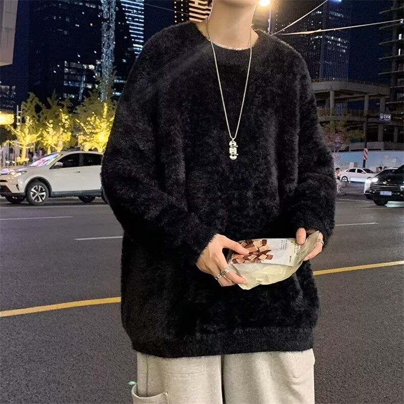 宽松慵懒风针织衫简约纯色圆领白色毛衣男韩版潮流,男装针织衫/毛衣,星座410-7