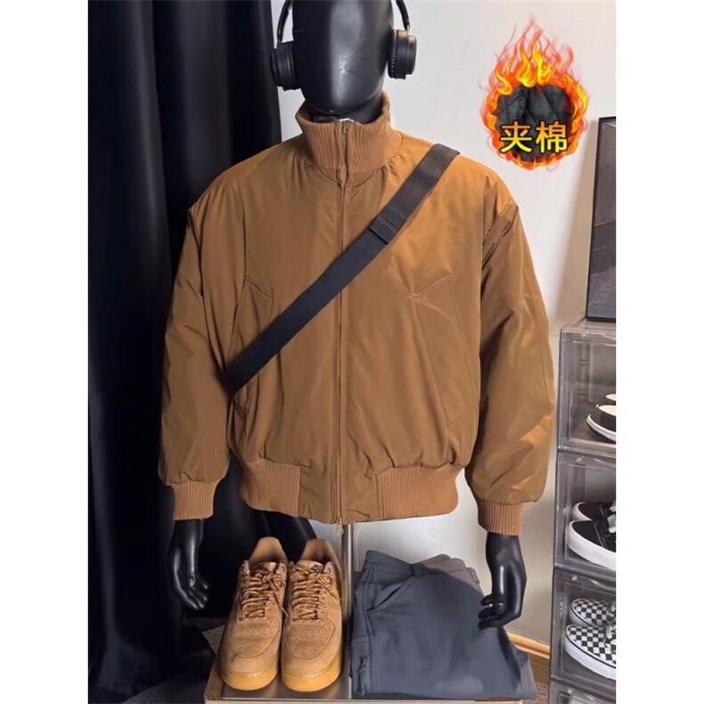 黑色立领飞行员夹克棉服男冬季美式复古bomber棉衣高级感二棉外套图片