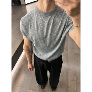DXM16LL-P43 美式针织短袖男显肌肉健身运动小领口t恤图片