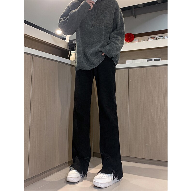现货秋冬黄泥美式vibe裤高街黑色微喇直筒毛边牛仔裤男K890-P55,男装牛仔裤,星座205