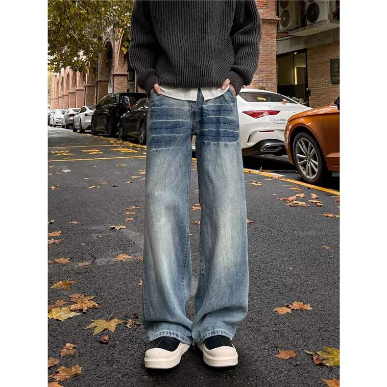 牛仔裤男韩版潮流渐变色百搭帅气2024冬季ins直筒长裤RK2401-P49，男装牛仔裤，星座412-3