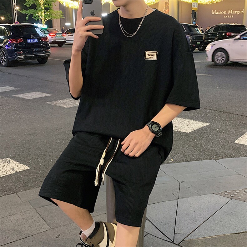 肌理纹提花套装X5506-TP55控价78休闲运动套装贴标T恤一整套,男装T恤,电商A102-1