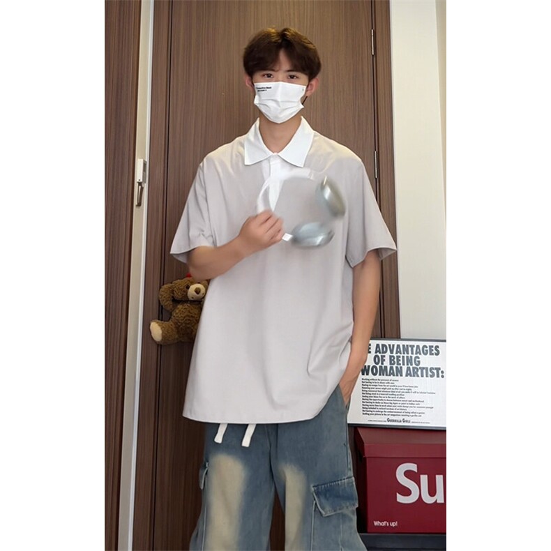 夏季百搭假两件短袖衬衫宽松型设计感polo衫衬衣T3686-特价P40,男装T恤,电商A007