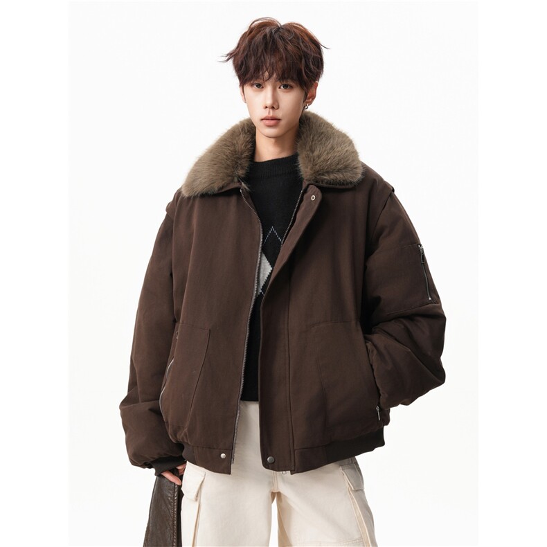 美式潮牌大毛领工装加厚保暖宽松高街痞帅情侣羽绒服MF402-P95，男装羽绒服，星座412-3