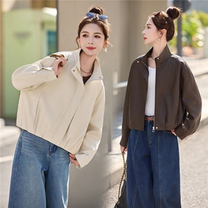 BAO现货外套女2026新款春秋季简约翻领软皮衣夹克上衣女装PU图片