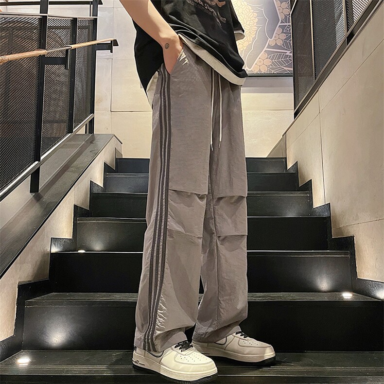 直播数据款春季新款撞色侧条纹伞兵裤宽松直筒休闲裤K501-P32,男装休闲裤,星座914-3