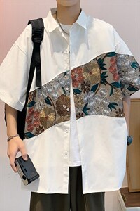 1绣花拼接成分：聚酯纤维M-5XL大码短袖衬衫男DCS7743P42控68图片