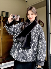 文艺范复古围巾款丝绒拼接羽绒服女冬季2025新款90白鸭绒保暖外套，女装羽绒服，慧尚依恋