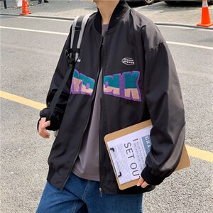 2023新款宽松百搭男装夹克秋季字母立领棒球服男外套 W3577-P55图片