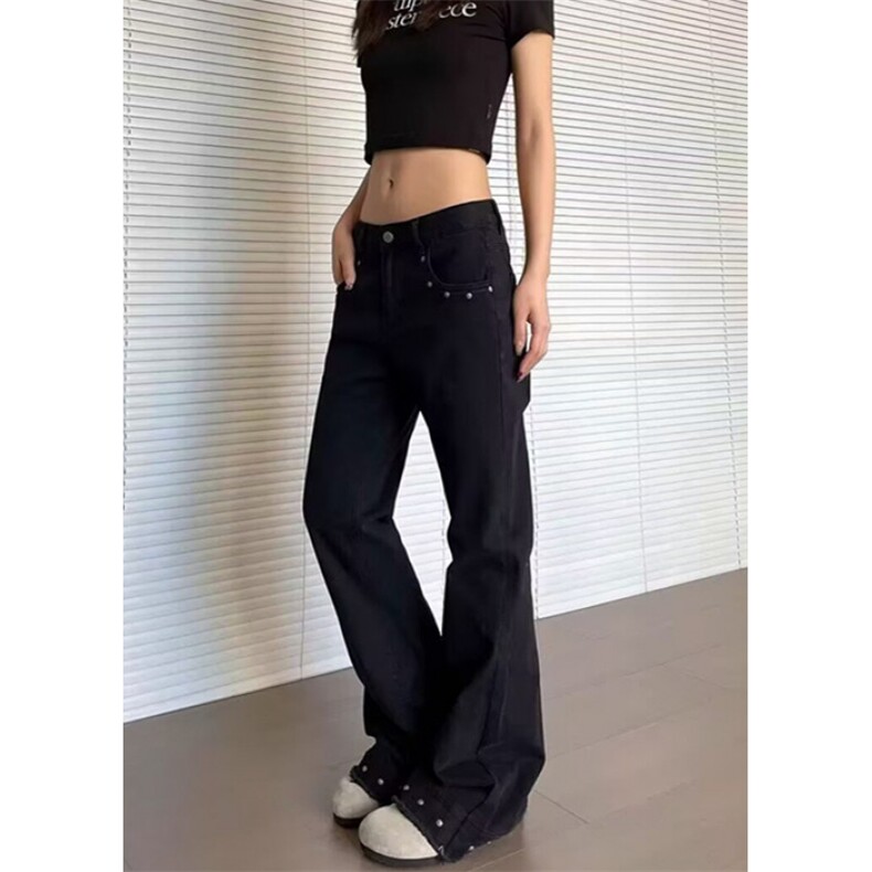 铆钉微喇毛边牛仔裤女夏季新款超火修身高腰直筒拖地裤子N8831,男装牛仔裤,星座1116A（原606A-3）