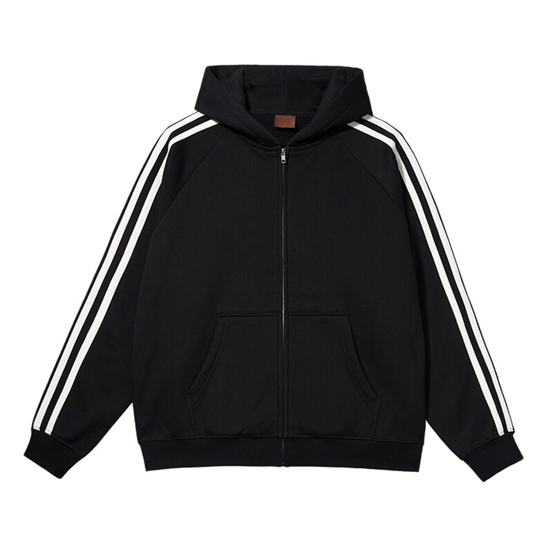 抖音得物重磅全棉二开380克美式高街三条杠连帽卫衣开衫外套CM30，男装卫衣，电商A486-1