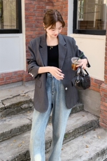通勤灰色短款西服上衣女春秋2025超火好看高级感小众职业西装外套，女装短外套，2C176