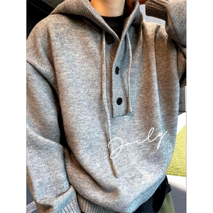 重磅秋冬装北极绒开衫毛衣美式复古休闲慵懒风针织衫加厚连帽外套图片