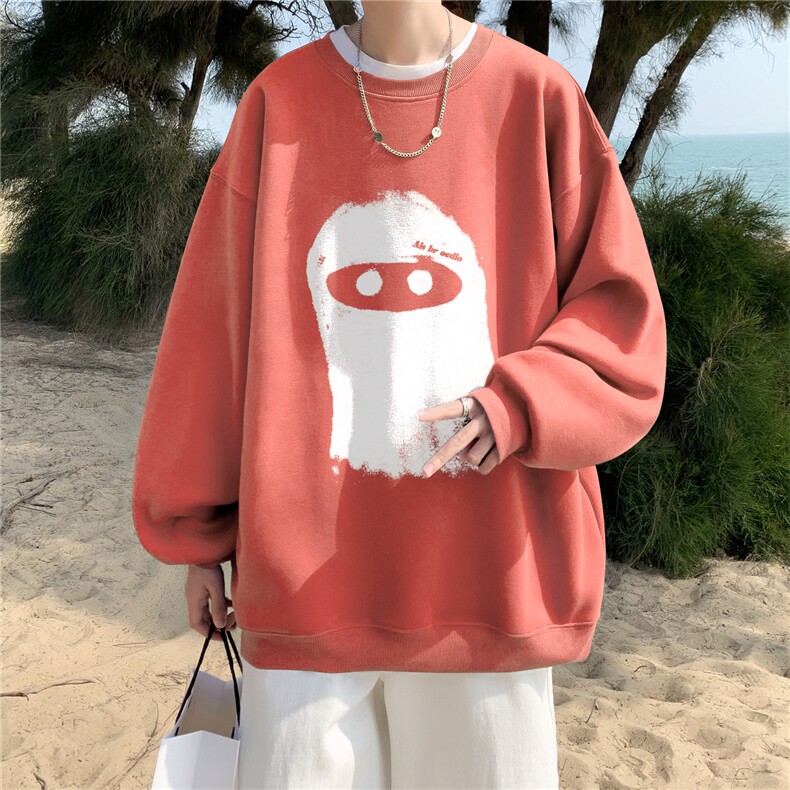 ！直播品质 重磅宽松大码港风鬼头印花圆领卫衣WY92-特p28图片